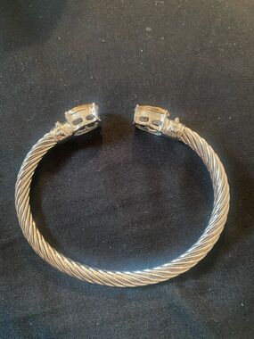 Sterling-Style Cable Cuff Bracelet with Citrine-Colored Stones